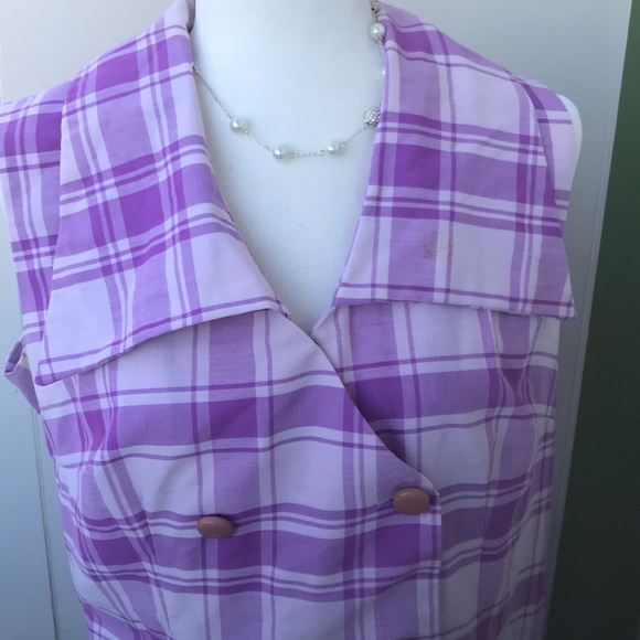 Vintage 60s 70s Drop Waist Purple Plaid Mini Dress - Picture 2 of 6